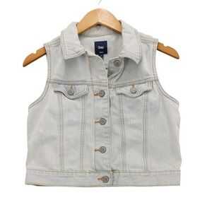 Gap Denim Vest Women M Light Wash Distressed Cropped Cotton Trucker Jacket
